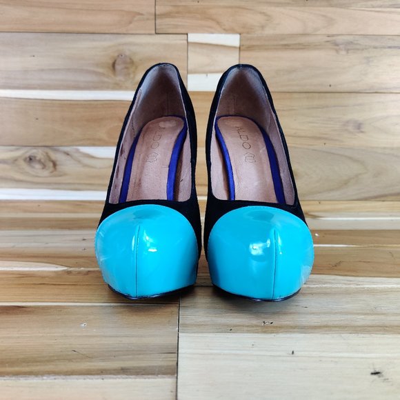 ALDO Heels US 8 Blue Black Suede Color Block Platform 5.5" Stilettos - Picture 1 of 7